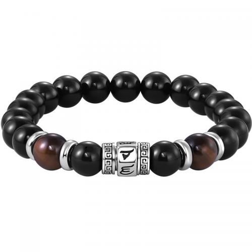 Obsidienne bracelet, avec alliage de zinc, Rond, Placage de couleur argentée, bijoux de mode & pour homme Environ 7 pouce, Vendu par PC