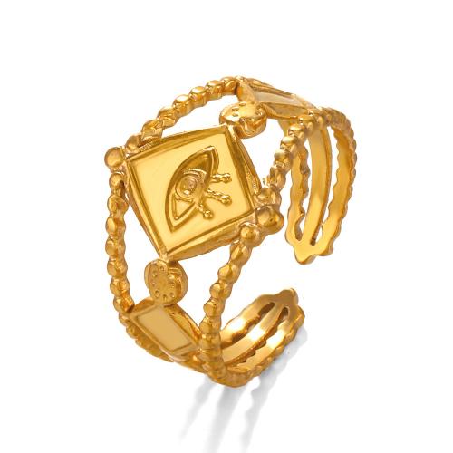 Нержавеющая сталь 304 Манжеты палец кольцо, Геометрический узор, плакирован золотом, регулируемый & Женский & отверстие, размер:6.5, продается PC