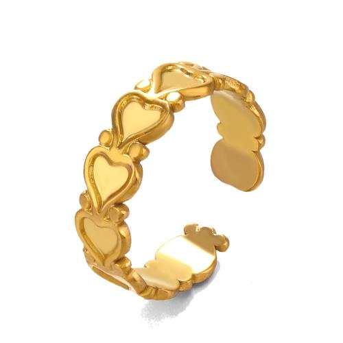 304 Stainless Steel Cuff Finger Ring, Heart, gold color plated, adjustable & for woman, US Ring .5 