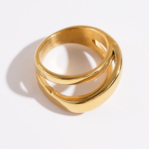 acero inoxidable 304 anillo, Patrón Geométrico, chapado en color dorado, diverso tamaño para la opción & para mujer & hueco, tamaño:6-9, Vendido por UD