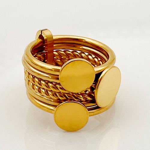 acero inoxidable 304 anillo, Patrón Geométrico, chapado en color dorado, diverso tamaño para la opción & para mujer, tamaño:6-9, Vendido por UD