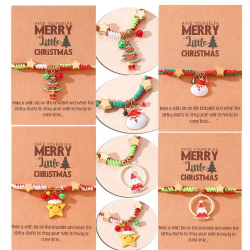 Zinc Alloy Bracelet, with Korean Waxed Cord & Plastic Pearl & Iron, plated, Christmas jewelry & for woman & enamel Approx 6.3-11 Inch 