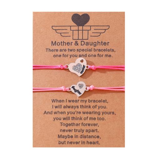 Zinc Alloy Bracelet Set, with Korean Waxed Cord, Heart, 2 pieces & mother and child series & for woman & with rhinestone Approx 6.3-11 Inch 