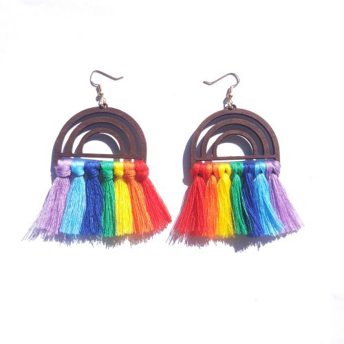 Fashion Tassel Earring, Wood, with Polyester, fashion jewelry & for woman 