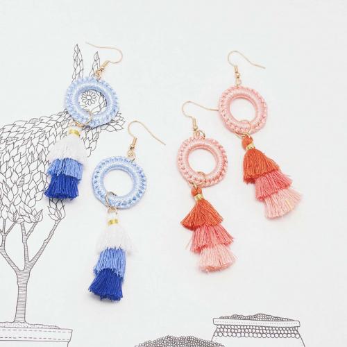 Fashion Tassel Earring, Polyester, with Plastic & Zinc Alloy, gold color plated, fashion jewelry & for woman & hollow 