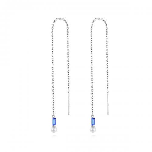 Sterling Silver Thread Through Earrings, 925 Sterling Silver, with Tanzanite & pearl, fashion jewelry & for woman 