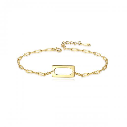 Sterling Silver Bracelets, 925 Sterling Silver, with 2cm extender chain, Rectangle, gold color plated, fashion jewelry & for woman & hollow Approx 15.5 cm 