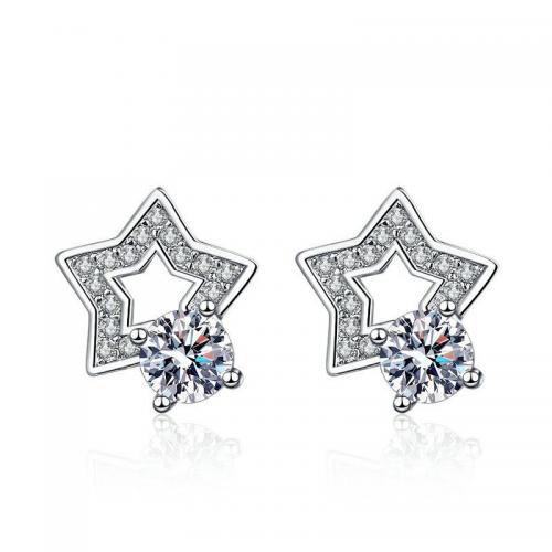 Cubic Zirconia Micro Pave Brass Earring, Star, silver color plated, fashion jewelry & micro pave cubic zirconia & for woman 