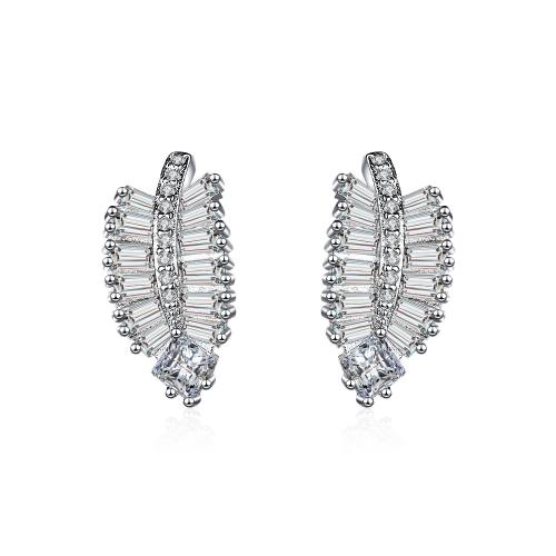 Cubic Zirconia Micro Pave Brass Earring, Leaf, fashion jewelry & micro pave cubic zirconia & for woman 