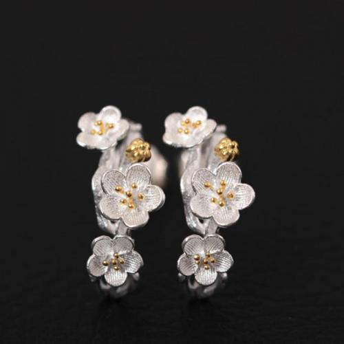Sterling Silver Stud Earring, 925 Sterling Silver, Flower, fashion jewelry & for woman 