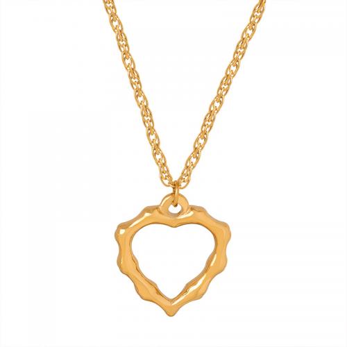 Collar de la joyería de titanio, Partículas de acero, con 5cm extender cadena, Corazón, 18K chapado en oro, para mujer & hueco, dorado, 20mm, longitud:aproximado 40 cm, Vendido por UD