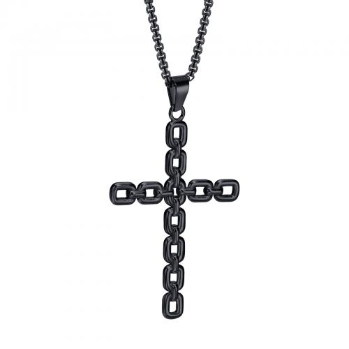 Titanium Steel Jewelry Necklace, Cross, Vacuum Ion Plating, fashion jewelry & for man, black Approx 60 cm 