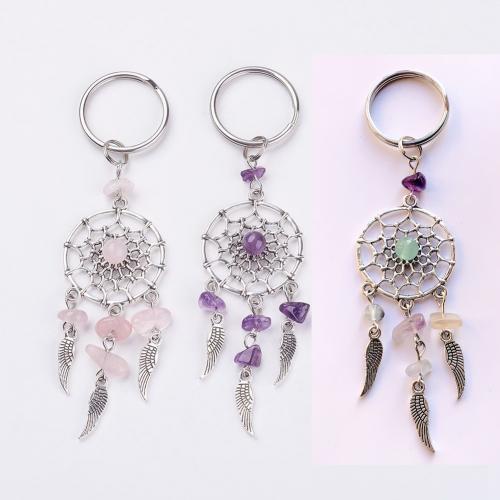 Zinc Alloy Key Chain Jewelry, with Natural Gravel, Unisex 