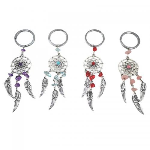 Zinc Alloy Key Chain Jewelry, with Natural Gravel, Dream Catcher, Unisex length 118mm,Dream Network inside diameter 25mm,Outer diameter of key ring30mm 