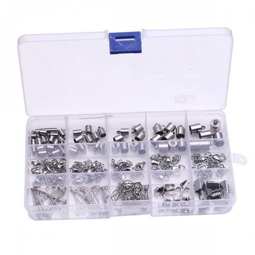 DIY Jewelry Finding Kit, 304 Stainless Steel, with Plastic Box, polished, 15 cells, original color 