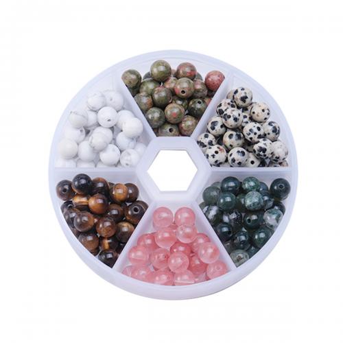 Mixed Gemstone Beads, with Plastic Box, Round, DIY & 6 cells, mixed colors *2cm mm 