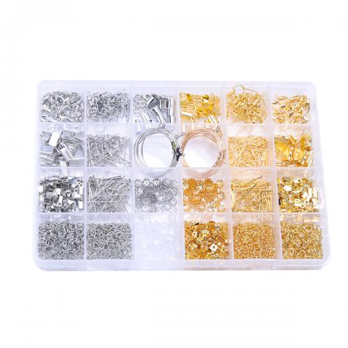DIY Jewelry Finding Kit, Iron, with Plastic Box, plated, 24 cells, mixed colors Approx 