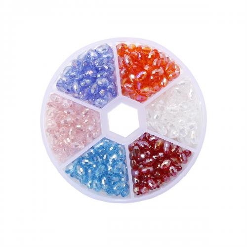 Vernickelt Glasperlen, Glas, mit Kunststoff Kasten, oval, DIY & 6 Zellen, gemischte Farben, box:8x8x2cm,beads:4x6mm, ca. 420PCs/Box, verkauft von Box