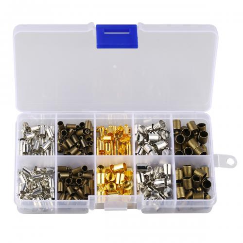 Brass End Cap, with Plastic Box, plated, DIY & 10 cells, mixed colors x end cap 4mm,6mm, Approx [