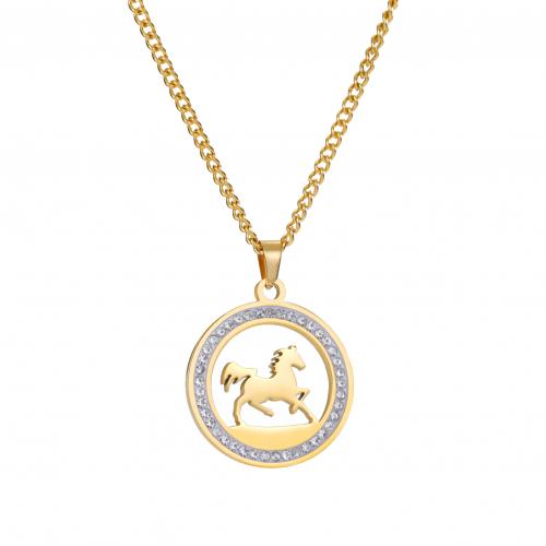 Stainless Steel Jewelry Necklace, 304 Stainless Steel, Horse, plated, for woman & with rhinestone & hollow cm 