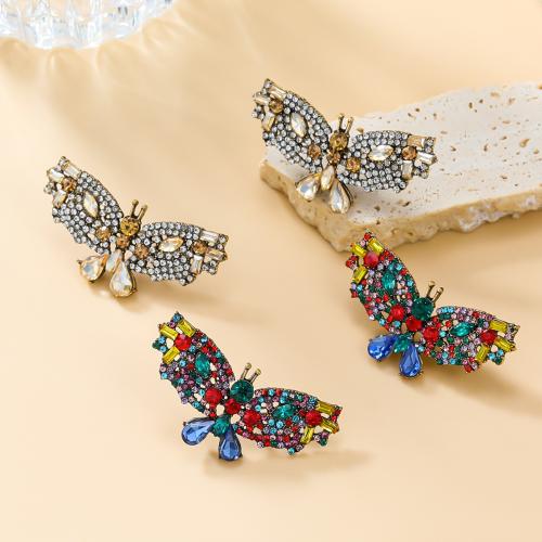 Zinc Alloy Rhinestone Stud Earring, Butterfly, fashion jewelry & for woman & with rhinestone 