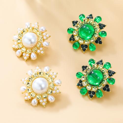 Resin Zinc Alloy Earring, with Resin & Plastic Pearl, Flower, fashion jewelry & for woman 