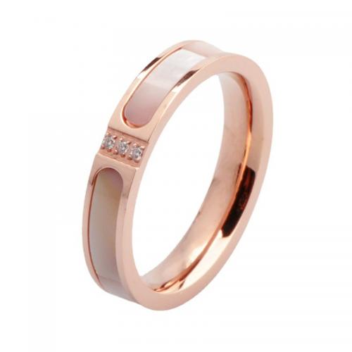 Титан Сталь палец кольцо, титан, с Ракушка, Другое покрытие, разный размер для выбора & инкрустированное микро кубического циркония & Женский, под розовое золото, продается PC
