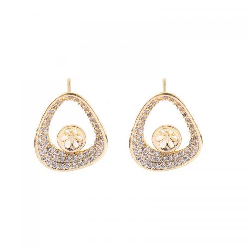 Brass Earring Stud Component, plated, DIY & micro pave cubic zirconia & enamel, golden 