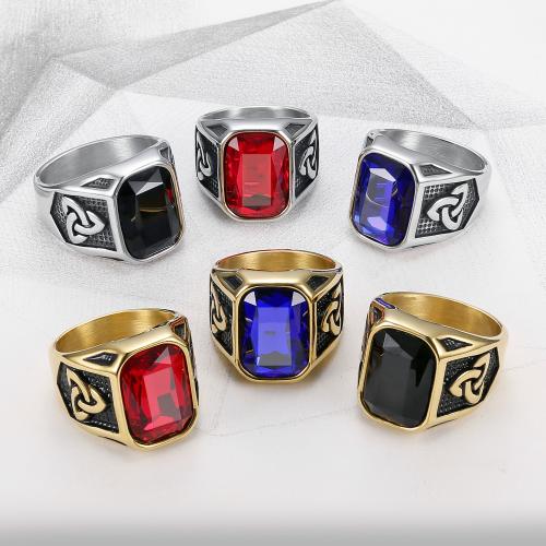 Stainless Steel Finger Ring, 304 Stainless Steel, with Crystal, fashion jewelry & for man 