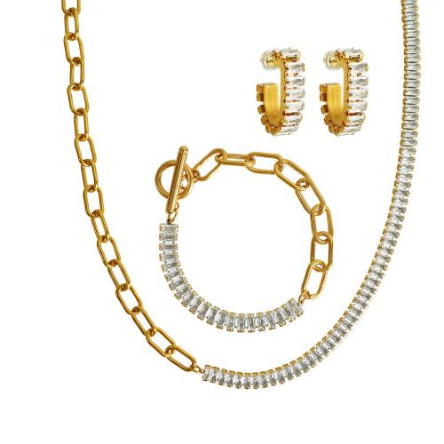 Ensemble de bijoux en acier de titane, Acier titane, styles différents pour le choix & pavé de micro zircon & pour femme, doré, earring 19*24mm, Vendu par PC