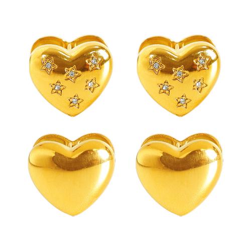 Titan Stahl Ohrringe, Titanstahl, Herz, Modeschmuck & für Frau & mit Strass, goldfarben, 14x15mm, verkauft von Paar