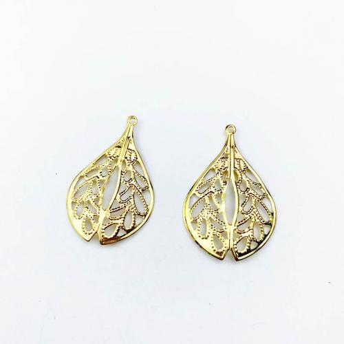 Iron Leaf Pendants, plated, fashion jewelry & hollow, golden 