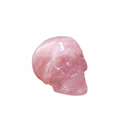 Natural Quartz Decoration, Rose Quartz, Skull, Carved, for home and office, pink, 77mm 