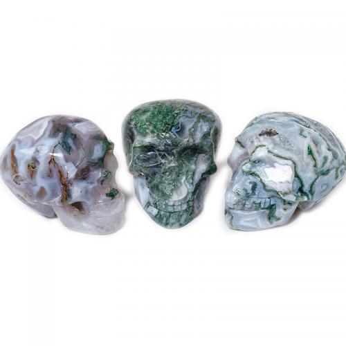 Agate Decoration, Moss Agate, Skull, Carved, Halloween Design & for home and office, Random Color, Length about 6-7cm,Hight about 4.5-5cm 