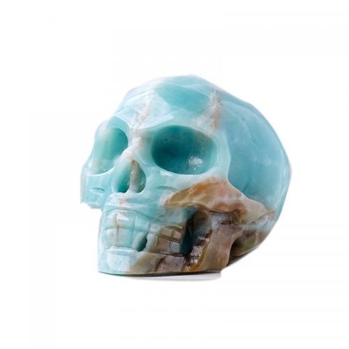 Amazonit Dekoration, Schädel, geschnitzt, Design für Halloween & für Zuhause und Büro, blau, Length about 8.5-9.5cm,Hight about 7-8cm, verkauft von PC
