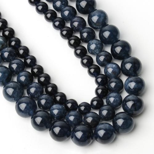 Single Gemstone Beads, Jade, Round, DIY dark blue Approx 38 cm 