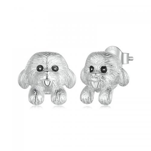 Sterling Silver Stud Earring, 925 Sterling Silver, Bear, plated, for woman & enamel, silver color 