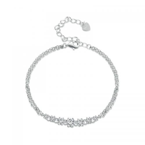 Sterling Silver Bracelets, 925 Sterling Silver, with Moissanite, with 5CM extender chain, plated, for woman, silver color Approx 15 cm 