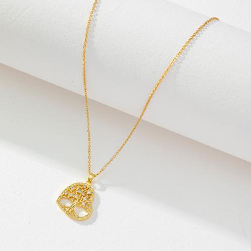 Cubic Zircon Micro Pave Brass Necklace, real gold plated, micro pave cubic zirconia & for woman 