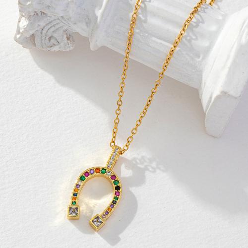 Корень Циркон Микро вымощает латунь ожерелье, Латунь, плакированный настоящим золотом, инкрустированное микро кубического циркония & Женский, Много цветов для выбора, продается PC