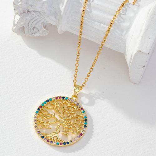 Корень Циркон Микро вымощает латунь ожерелье, Латунь, плакированный настоящим золотом, инкрустированное микро кубического циркония & Женский, Много цветов для выбора, продается PC