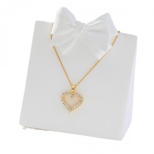 Cubic Zircon Micro Pave Brass Necklace, Heart, real gold plated, micro pave cubic zirconia & for woman, golden 