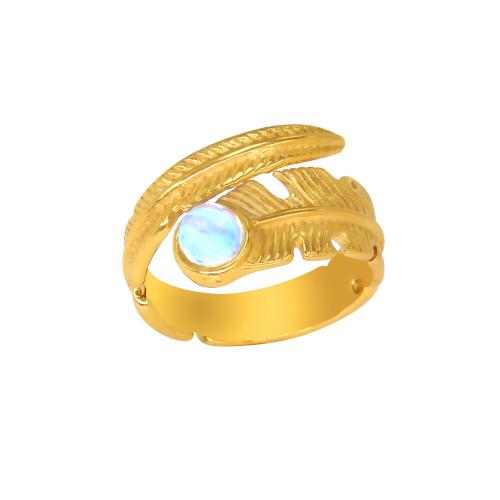 титан Манжеты палец кольцо, с Морской опал, Форма пера, плакирован золотом, ювелирные изделия моды & Женский, размер:6-8, продается PC