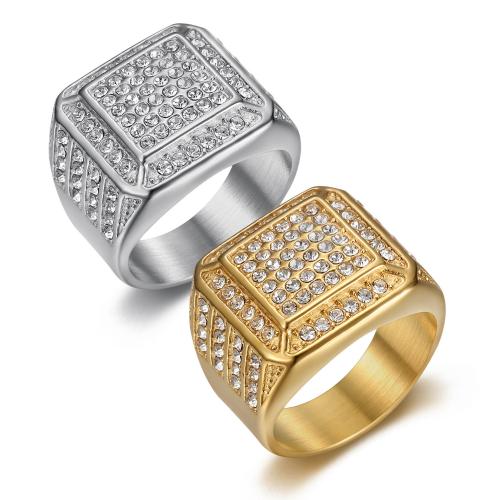 Partículas de acero anillo, Patrón Geométrico, Recubrimiento iónico al vacío, diverso tamaño para la opción & para hombre & con diamantes de imitación, más colores para la opción, tamaño:7-13, Vendido por UD