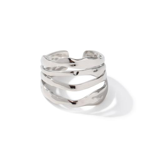 304 Stainless Steel Cuff Finger Ring, Geometrical Pattern, multilayer & for woman & hollow, original color, US Ring 