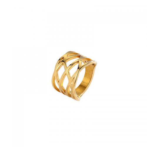 Partículas de acero anillo, Patrón Geométrico, 18K chapado en oro, diverso tamaño para la opción & para mujer & hueco, tamaño:6-9, Vendido por UD