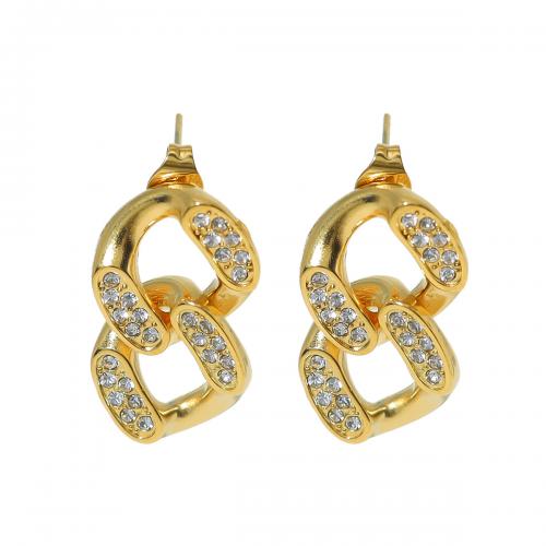 304 Stainless Steel Drop Earring, Geometrical Pattern, gold color plated, for woman & with rhinestone & hollow 