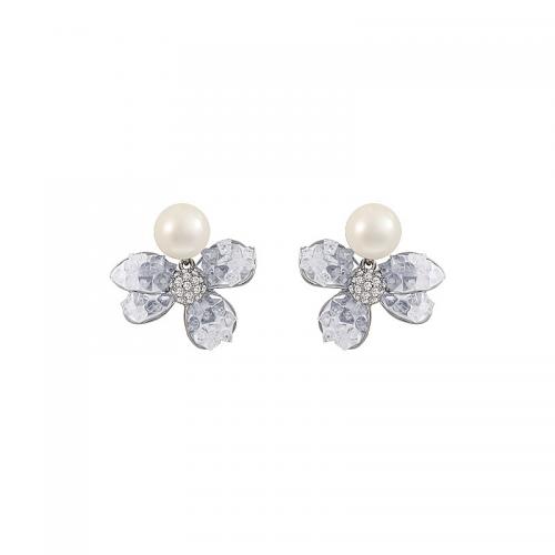 Copper Alloy Drop Earring, with Crystal & Plastic Pearl, Flower, plated, for woman & with rhinestone 