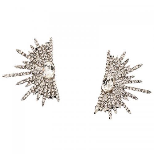 Zinc Alloy Stud Earring, with Crystal, Wing Shape, platinum color plated, micro pave cubic zirconia & for woman 