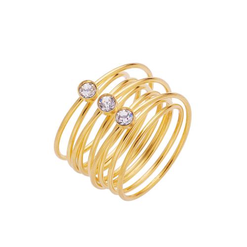 Titanium Steel Finger Ring, with Plastic Pearl, 18K gold plated  & for woman & with rhinestone, US Ring 